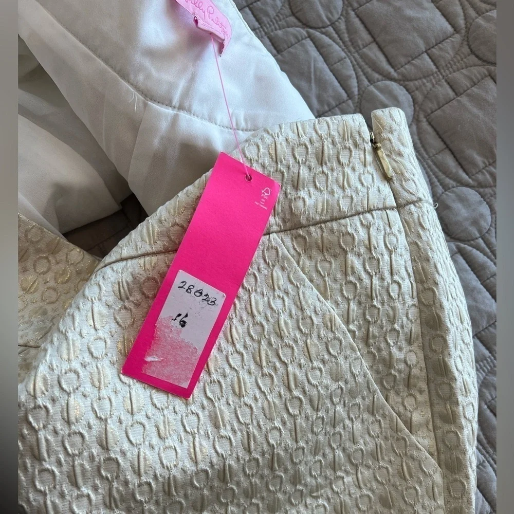 Lilly Pulitzer MAKENNA COCKTAIL SHORT GOLD METALLIC DOTTED JACQUARD
